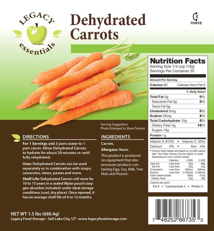 Legacy Food Storage Dehydrated Carrots - Angler's Pro Tackle & Outdoors