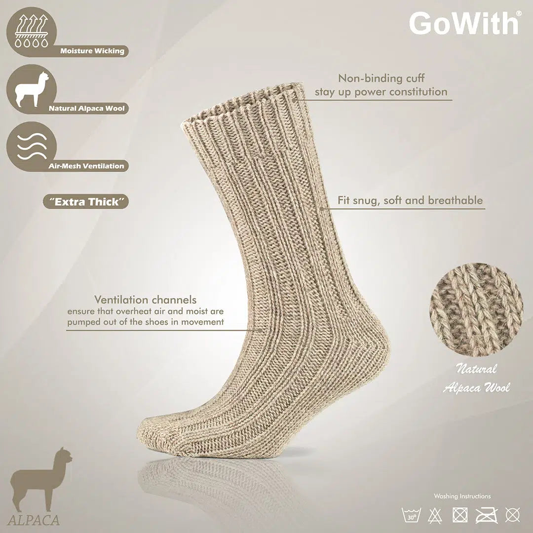 GoWith Alpaca Wool Extra Thick Crew Loose Socks for Men and Women