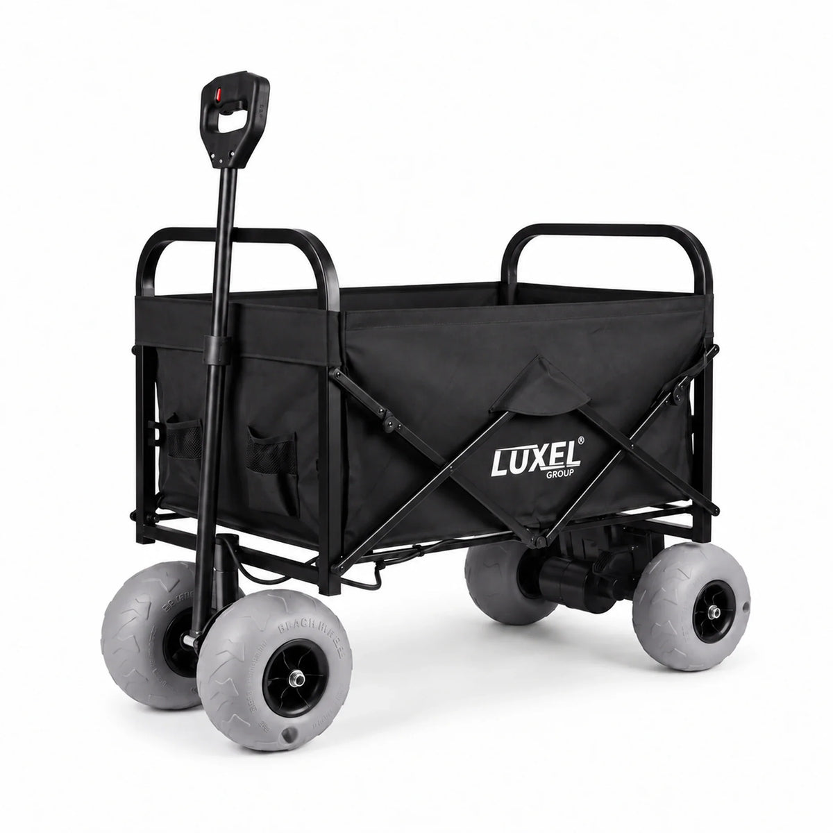 Luxel Carts Electric Beach Wagon 500W – Motorized Folding Cart with Balloon Wheels Black
