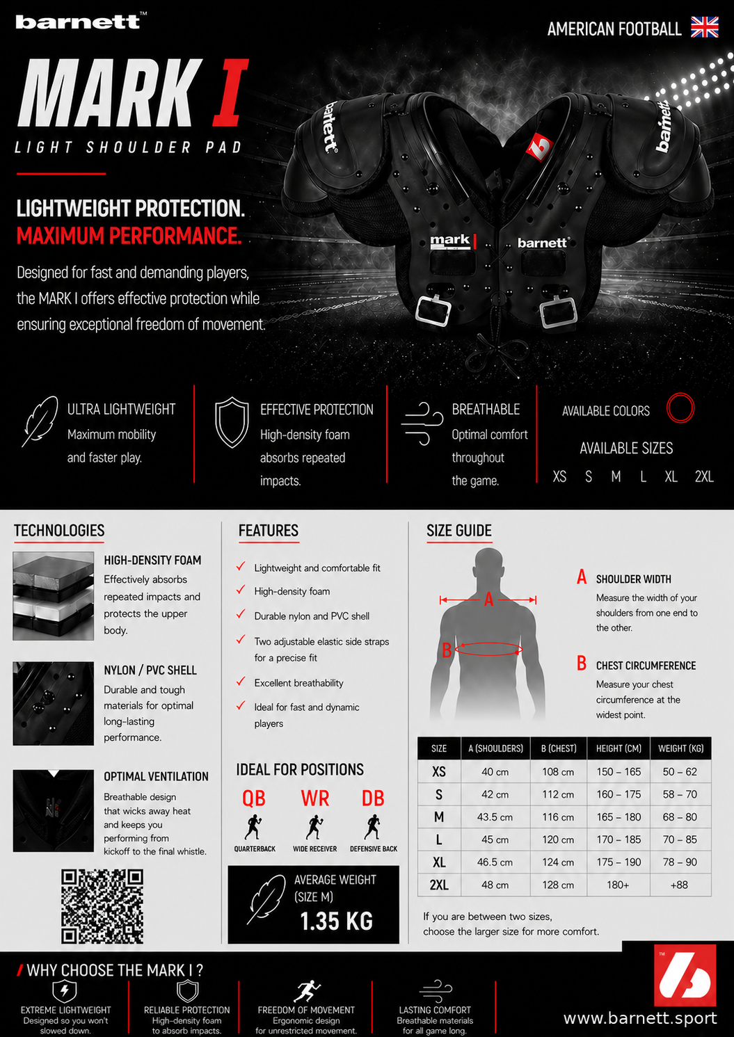 Barnett MARK I Football shoulder pad pro