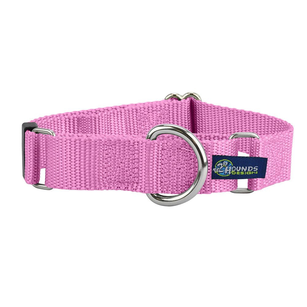 2 Hounds Design 5/8″ and 1″ Rose Pink Nylon Martingale Dog Collar