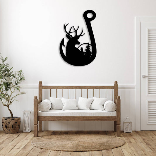 MetalPlex - Deer Fishing Hook - Metal Wall Art