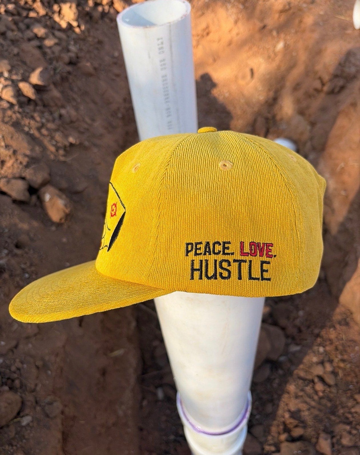 Hustlin Hippie PL Series Corduroy Snapback Hat- MUSTARD YELLOW- BLACK LOGO w/ BOLD style