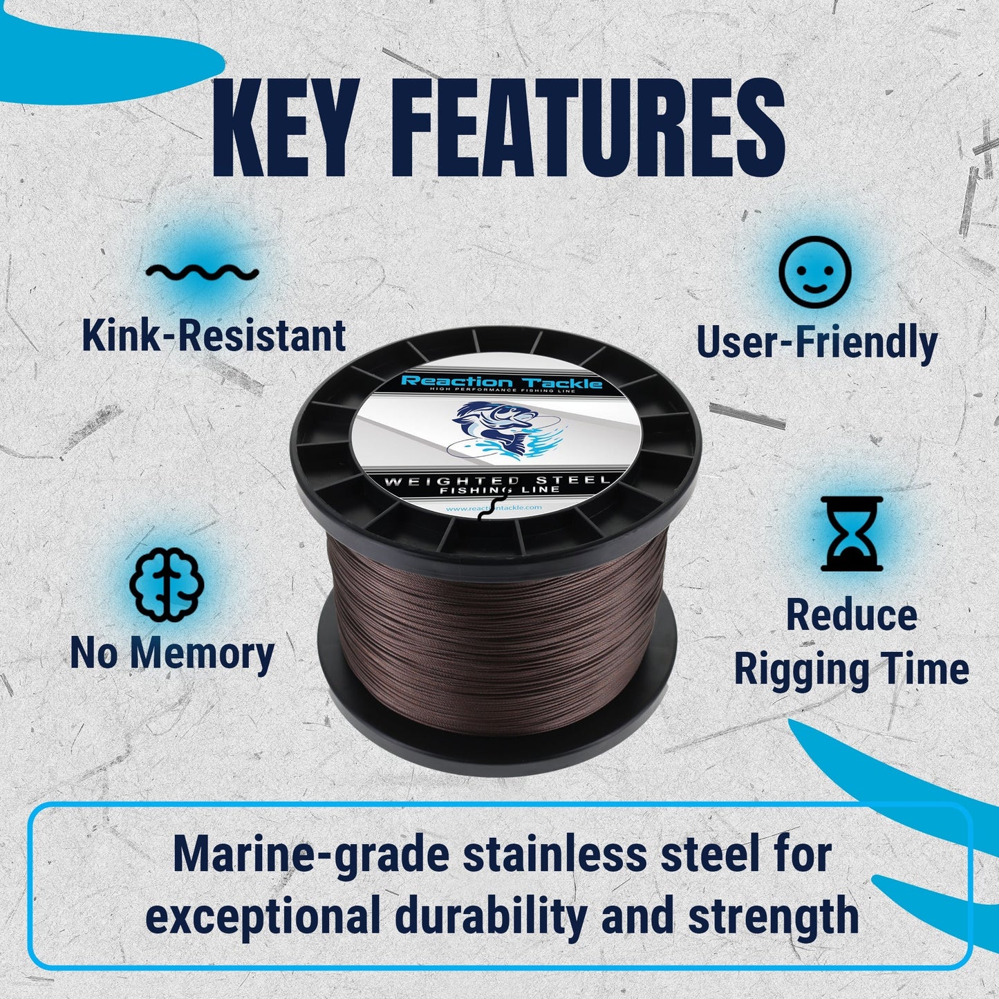 Reaction Tackle Weighted Stainless Steel Trolling Line 45LB - Premium Weighted Fishing Wire - Angler's Pro Tackle & Outdoors