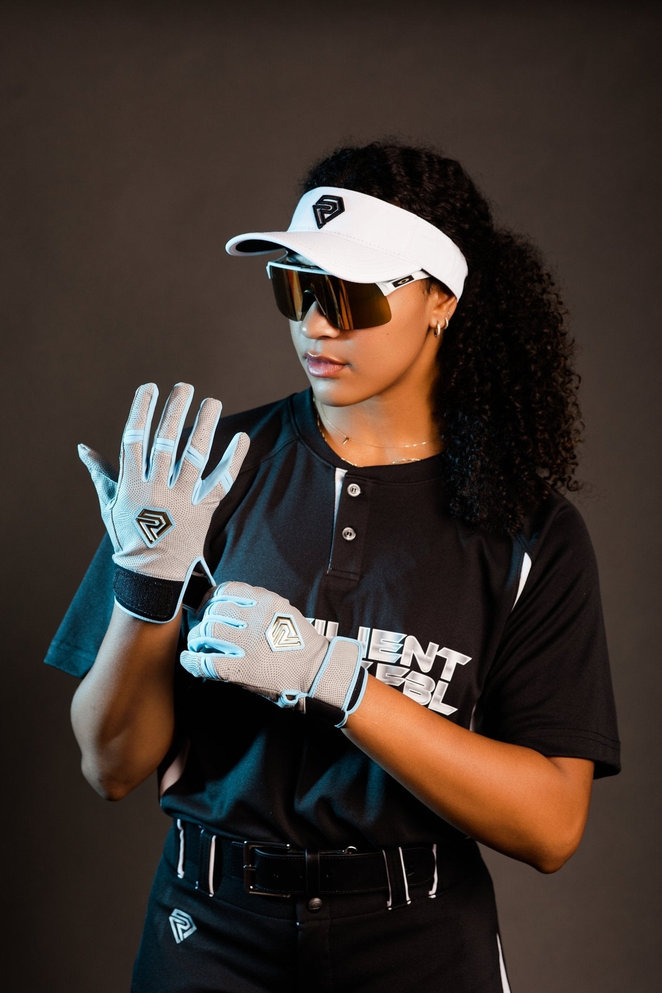 Resilient SFBL Championship Fastpitch Batting gloves - Grey and Angel Blue