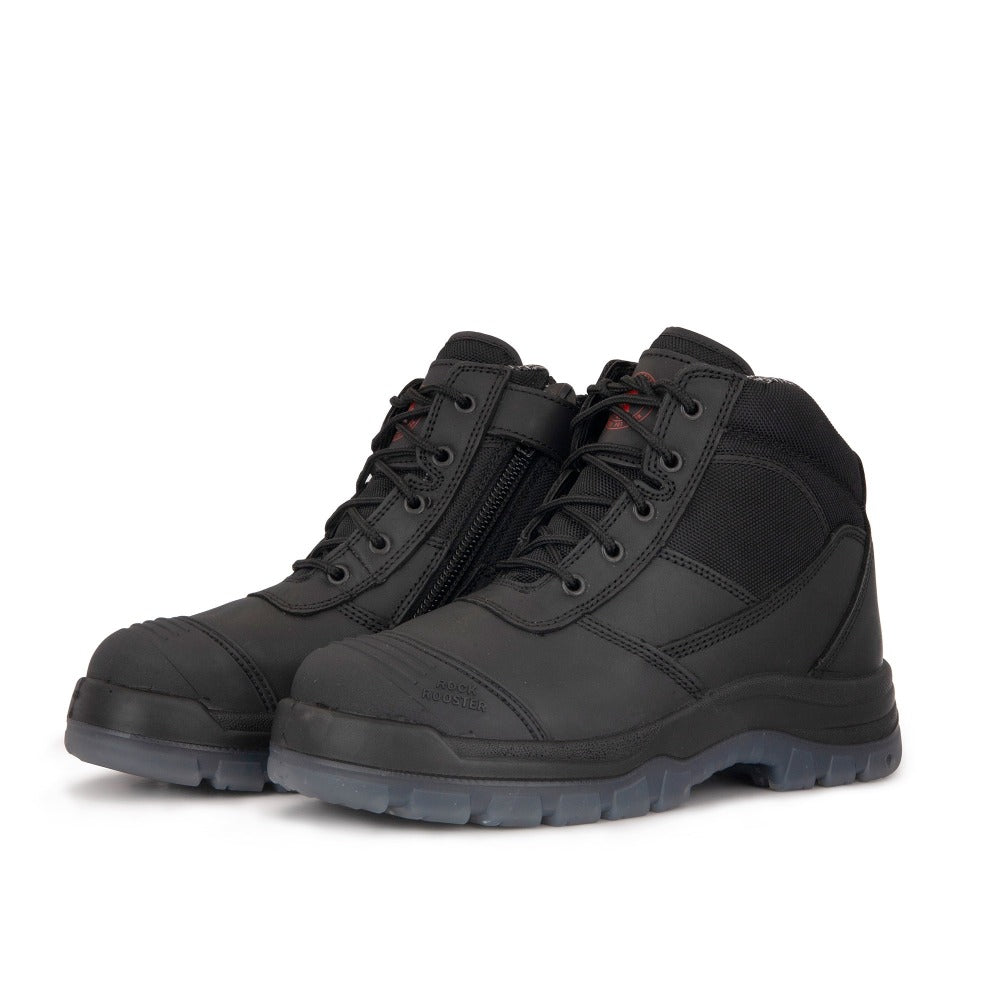 RockRooster Crisson Black 6 inch Zip sided Steel Toe Leather Work Boots AK050BK