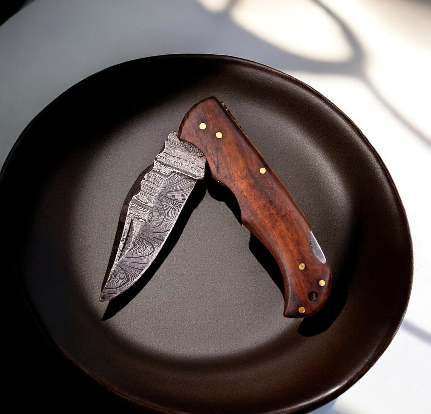 Rosewood Handle 3" Damascus Pocket Knife with Case - Angler's Pro Tackle & Outdoors