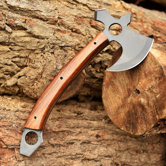 Tactical Tomahawk with Acid-Etched Full Tang 1095 Steel Blade and Rosewood Handle – Iron Guard