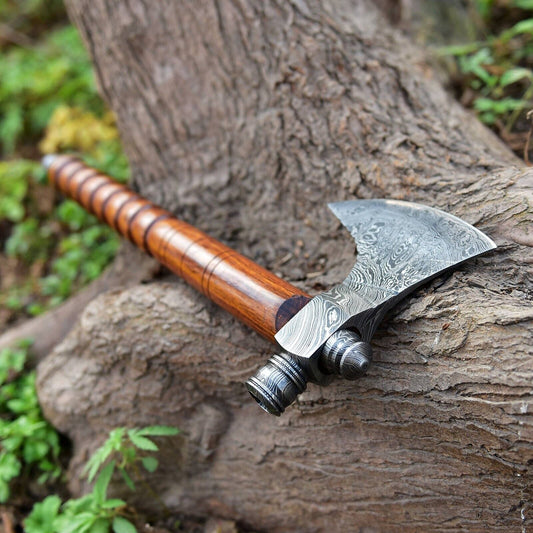 KBS Knives Native American Smoking Tomahawk with Custom Handmade Forged Damascus Steel Blade – "Spirit of the Pipe"