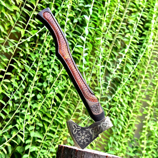 KBS Knives Norse Axe with Custom Handmade Forged Engraved 1095 Steel Blade and Hand Engraved Rosewood Handle – Valhalla Edge