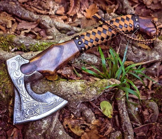 KBS Knives Native American Tomahawk with Custom Handmade Forged Engraved 1095 Steel Blade and Ash Wood Handle – Spirit of the Plains
