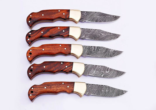 KBS Knives LOT OF 5 HANDMADE DAMASCUS STEEL FOLDING KNIVES