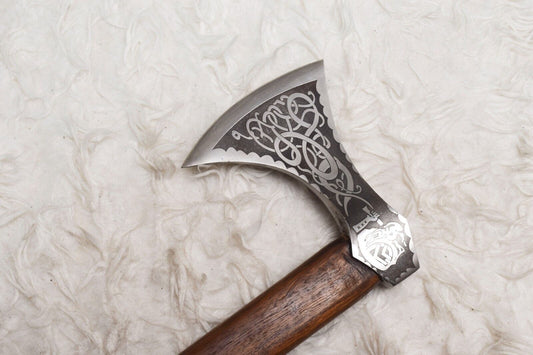 KBS Knives Tomahawk Axe with Custom Handmade Forged 1095 Steel Blade and Rosewood Handle – Warrior’s Strike