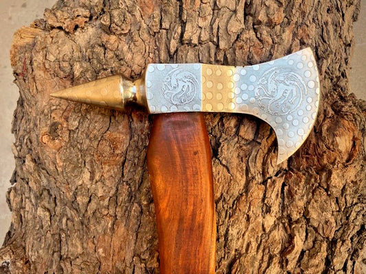 KBS Knives Tomahawk Axe with Custom Handmade Forged 1095 Steel Blade and Rosewood Handle – Redwood Warrior