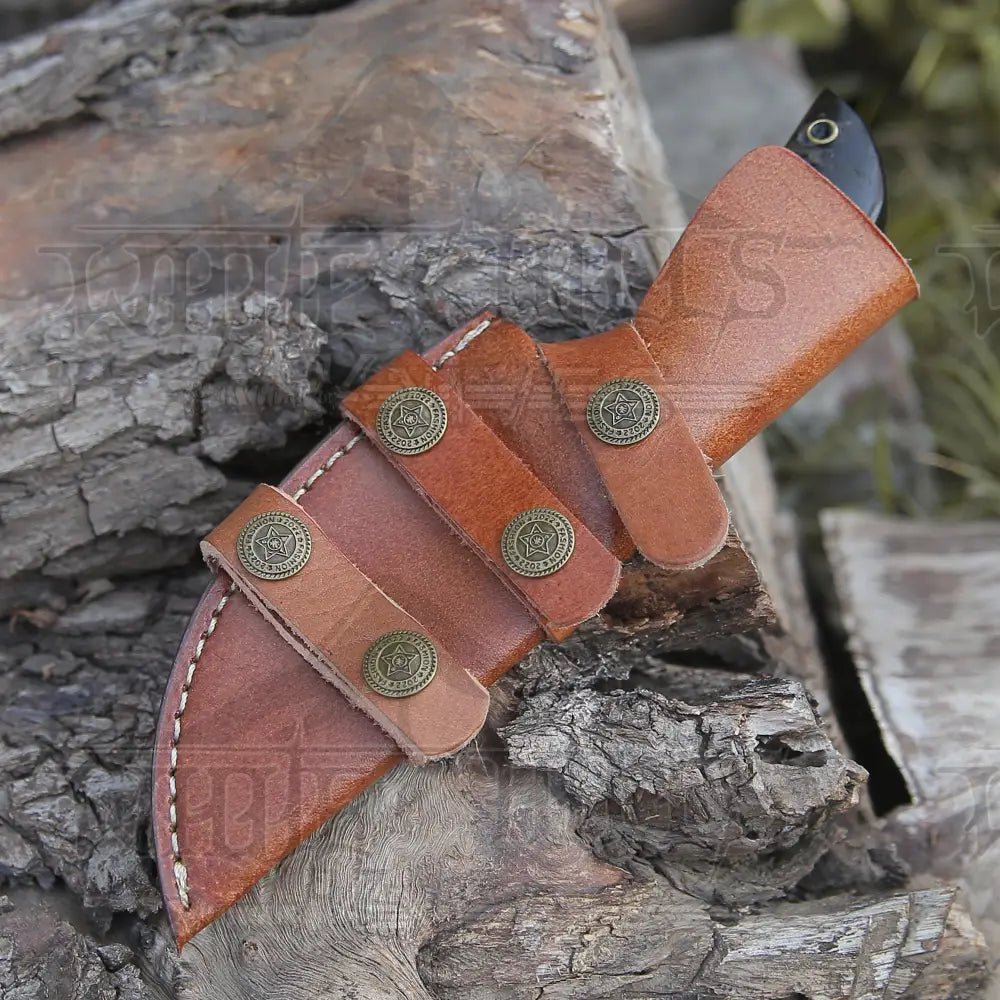 White Hills Knives 10” Custom Hand Forged Damascus Steel Full Tang Skinner Knife with Gut Hook - Ram Horn Handle - Angler's Pro Tackle & Outdoors