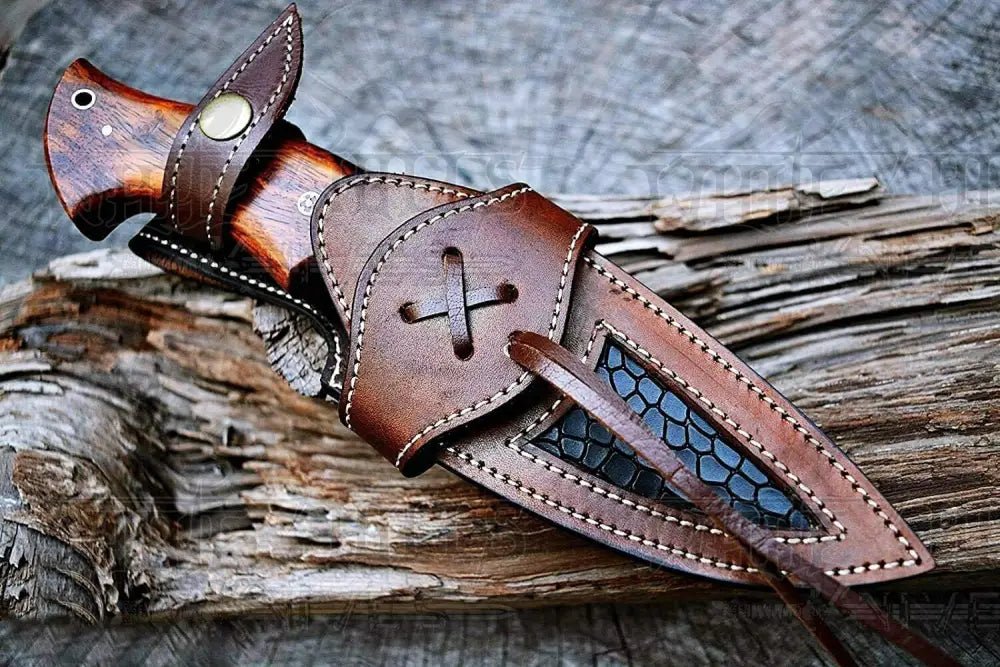 White Hills Knives 10”Custom HANDMADE FORGED DAMASCUS Steel Hunting Knife W/ Wood & Guard Handle WH 8766 - Angler's Pro Tackle & Outdoors