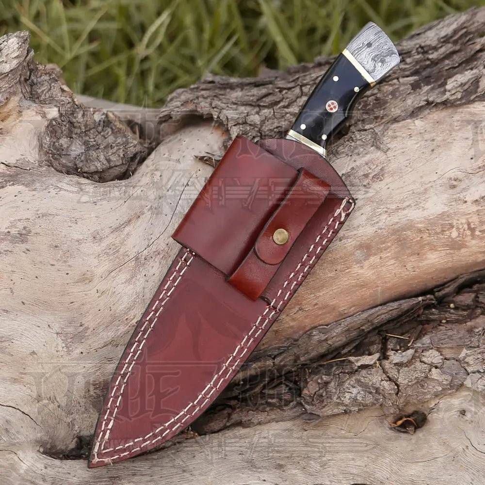 White Hills Knives 8.5” Hand Forged Damascus Steel Full Tang Skinner Knife - Buffalo Horn Handle - H 020 - Angler's Pro Tackle & Outdoors