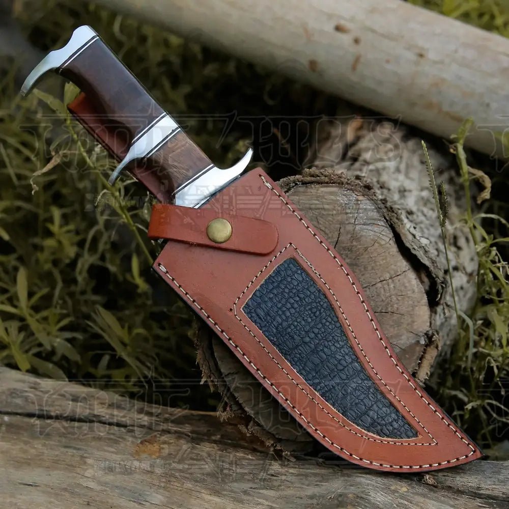 White Hills Knives Bowie Knife - Handmade Fix Blade Hunting Knife - Semi Stainless Steel - Rose Wood Handle - Angler's Pro Tackle & Outdoors