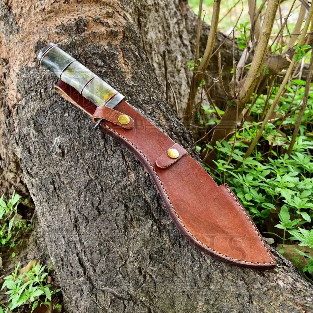 White Hills Knives Custom Handmade Forged Damascus Steel Survival Hunting Bushcraft Kukri Knife EDC 12” With Camel Bone Handle WH 3893 - Angler's Pro Tackle & Outdoors