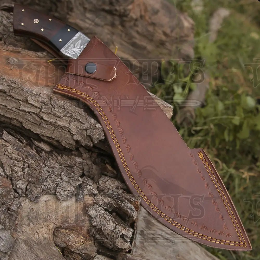 White Hills Knives Custom Handmade Forged Damascus Steel Survival Hunting Bushcraft Kukri Knife EDC 12” With Cocobolo Wood Bull Horn & Engraved Bolster Handle WH 3895 - Angler's Pro Tackle & Outdoors