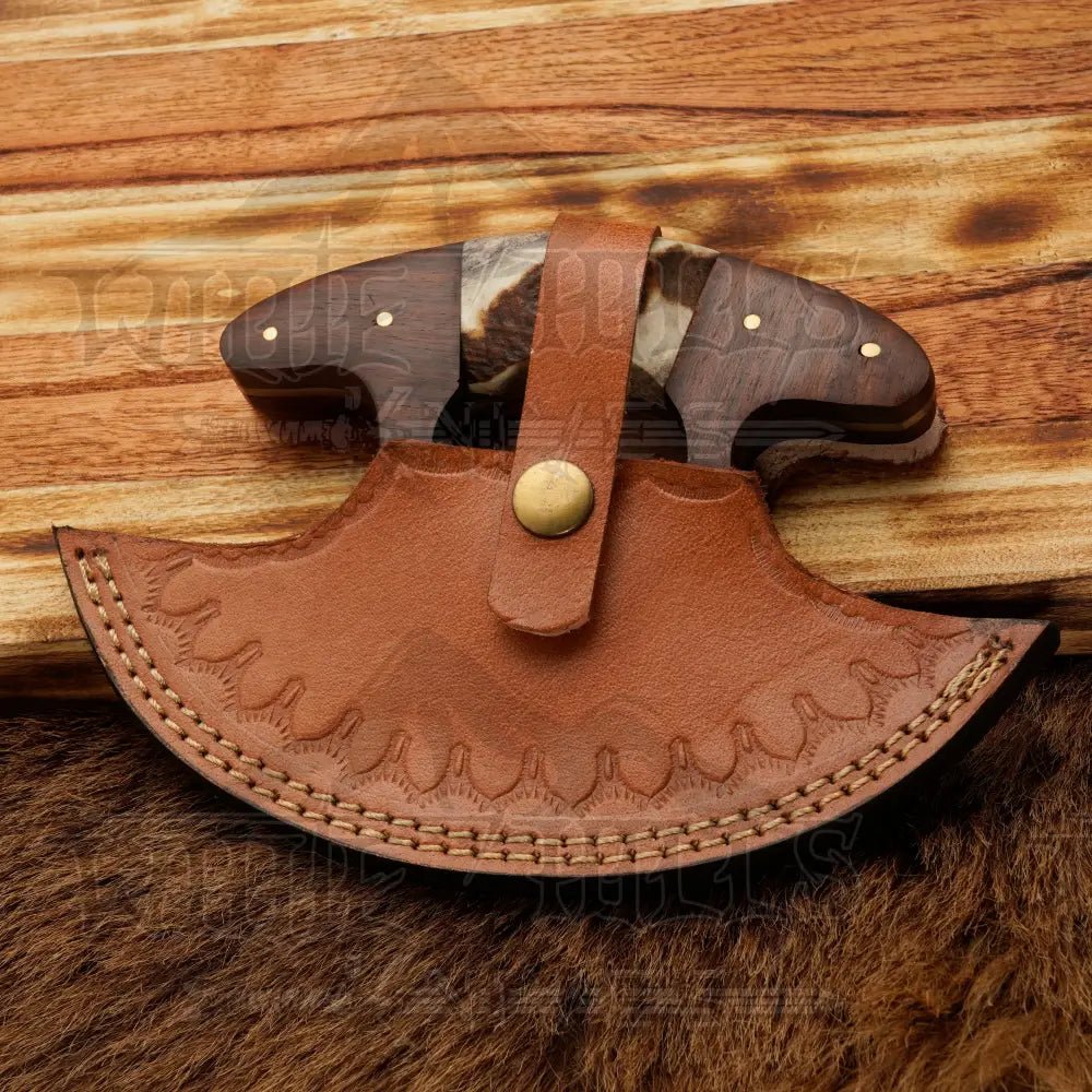 White Hills Knives Damascus Ulu Knife - Stag Antler & Rosewood Handle - Angler's Pro Tackle & Outdoors