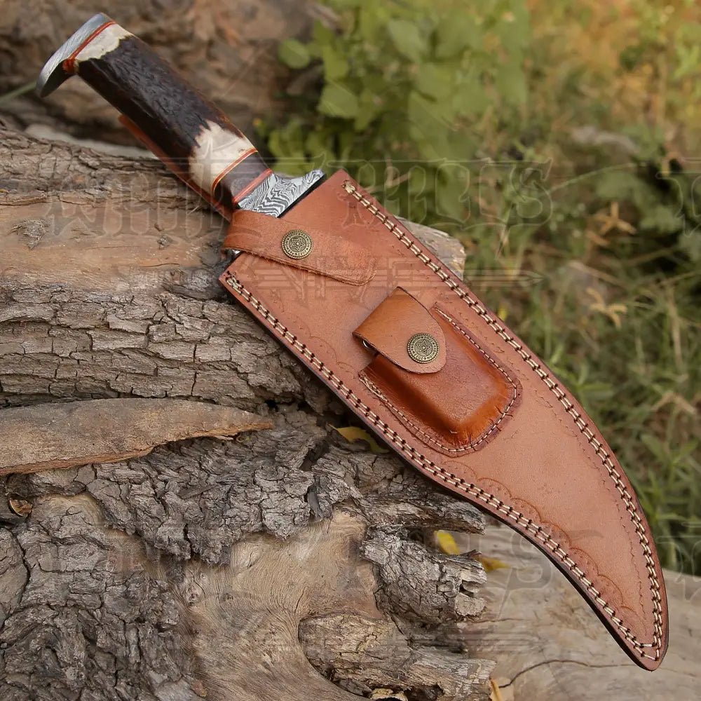 White Hills Knives Handmade Damascus Steel Hunting Bowie Fix Blade Knife With Stag Antler Handle WH 4422 - Angler's Pro Tackle & Outdoors