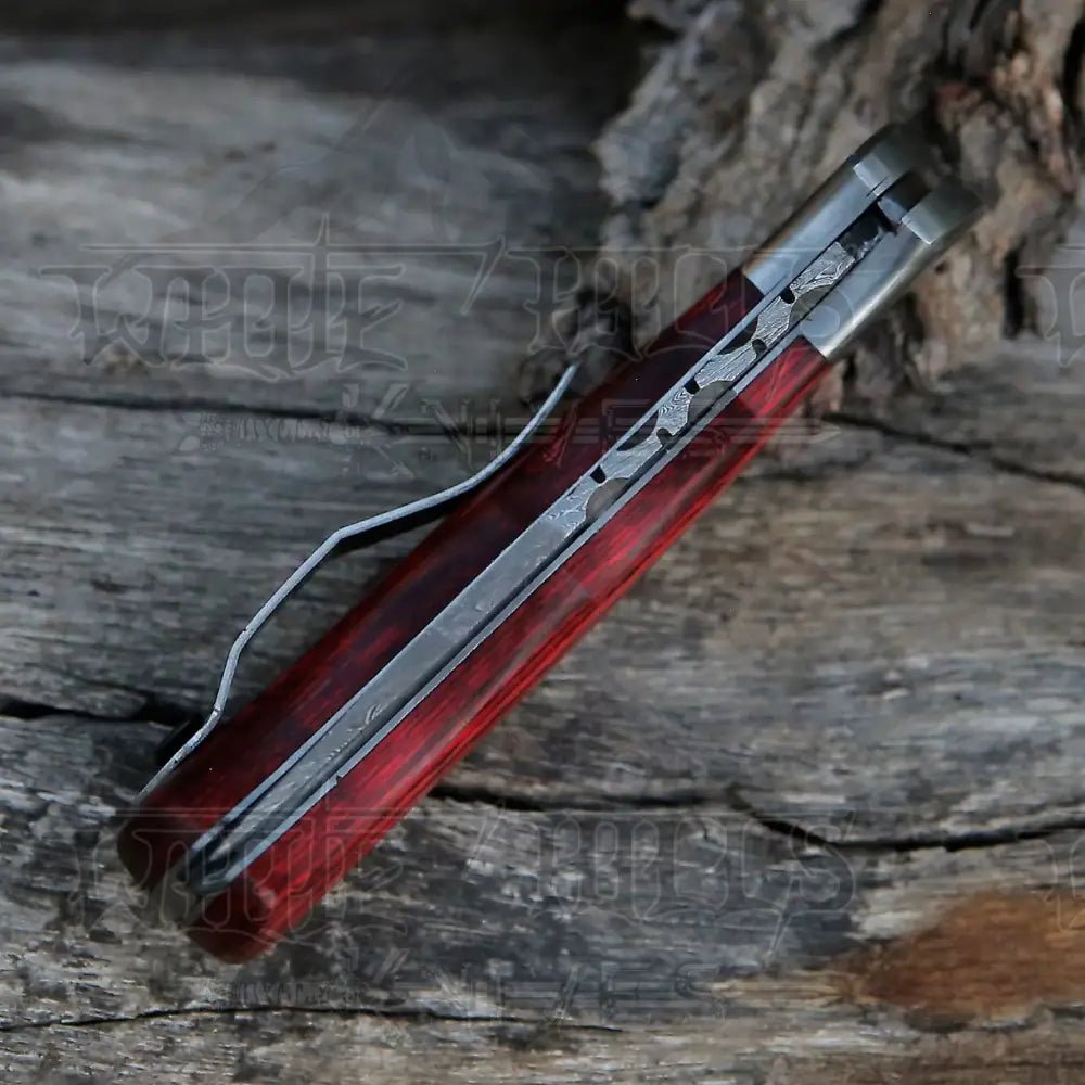 White Hills Knives Handmade Damascus Steel Hunting Folding Knife with Pocket Clip - Camping Folding Blade With Wood Handle AR - CP - Angler's Pro Tackle & Outdoors