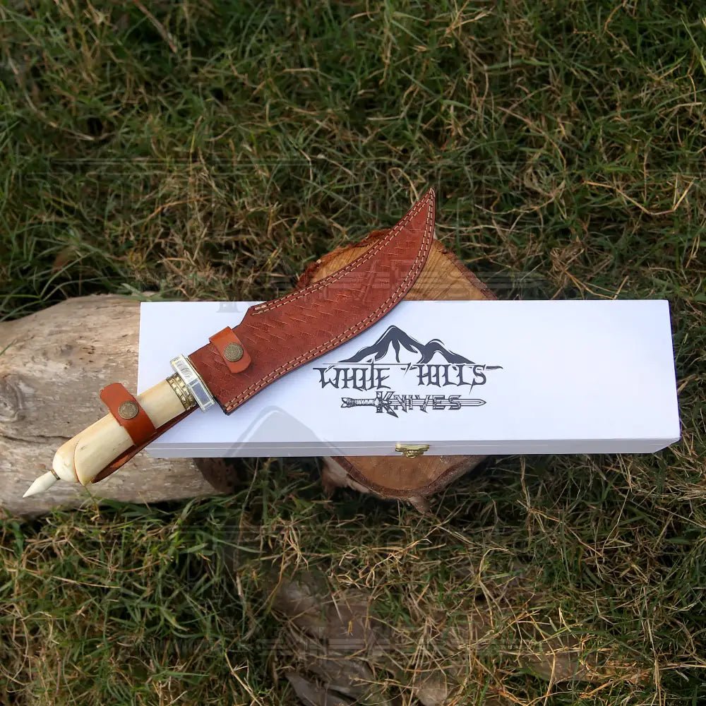 White Hills Knives HANDMADE DAMASCUS STEEL HUNTING KNIFE - 15" Damascus Hunting KNIFE - Camel Bone Handle - Angler's Pro Tackle & Outdoors