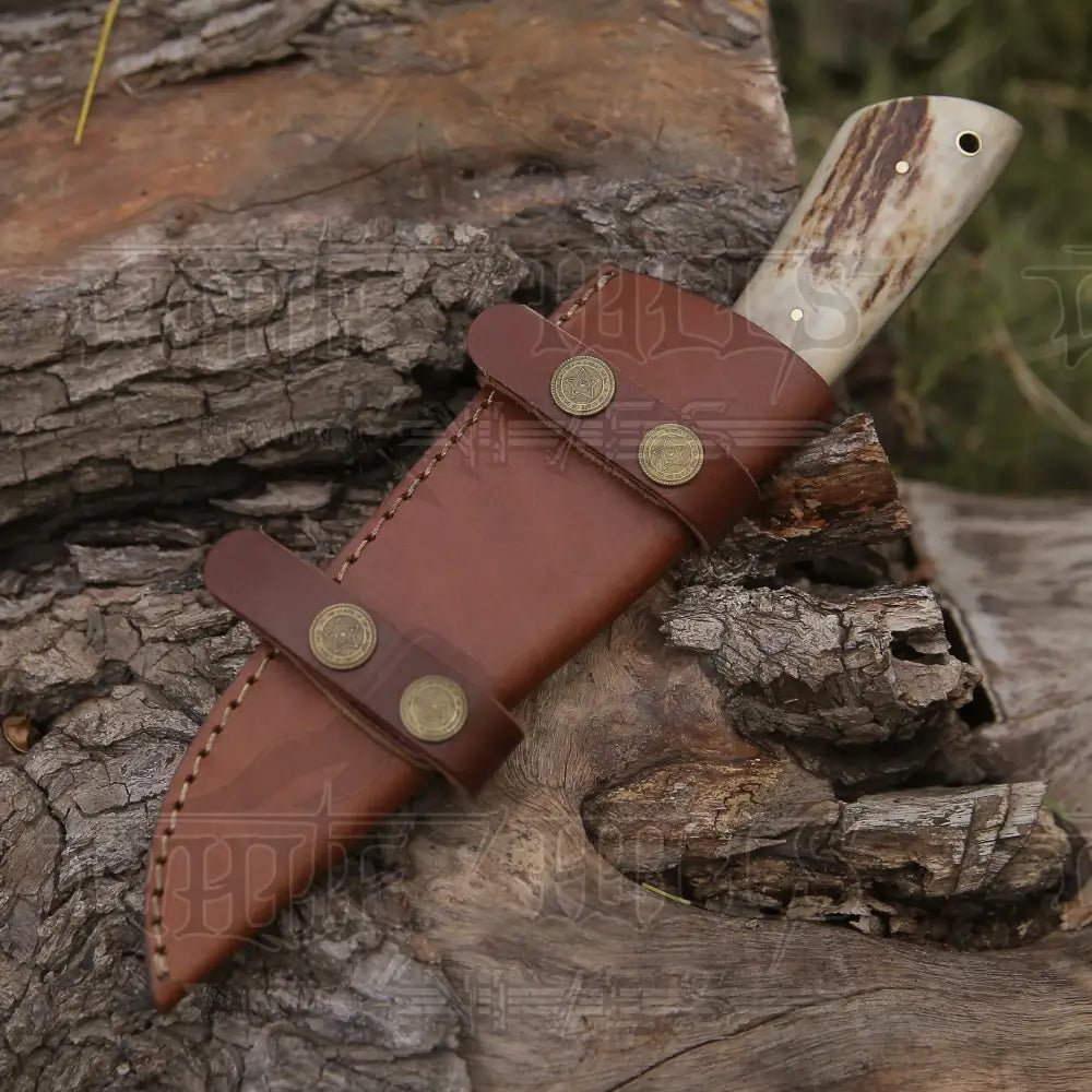 White Hills Knives Handmade Forged Damascus Steel Hunting Skinner Knife EDC 9” V3 With Stag Antler & Engraved Camel Bone Handle WH 4429 - Angler's Pro Tackle & Outdoors