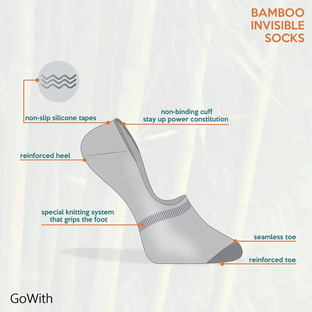 GoWith Women's Bamboo White No Show Non-Slip Socks