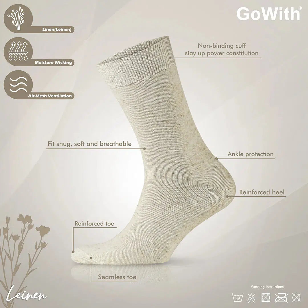 GoWith Women's Linen & Cotton Blend Thin Crew Dress Socks - Ecru
