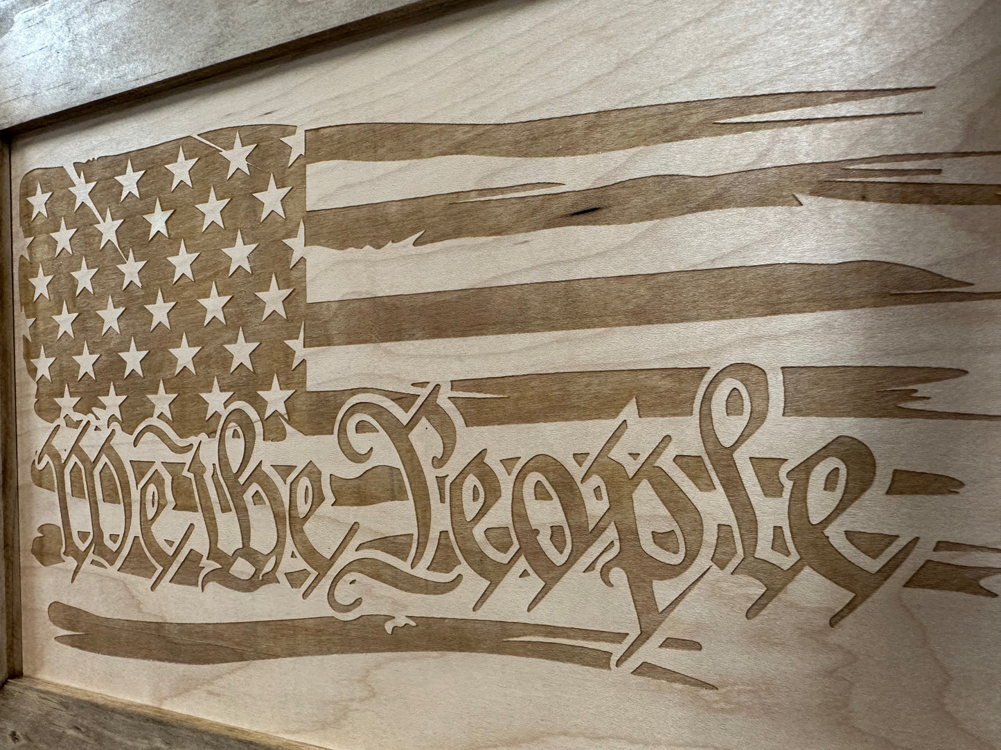 Bellewood Designs - American Flag Gun Cabinet We The People Decorative (Natural)