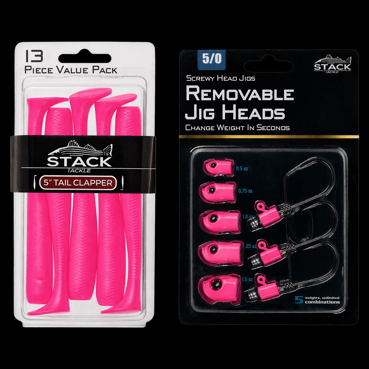 Stack Tackle Screwy Head Jigs + Tail Clapper Bundle Pack
