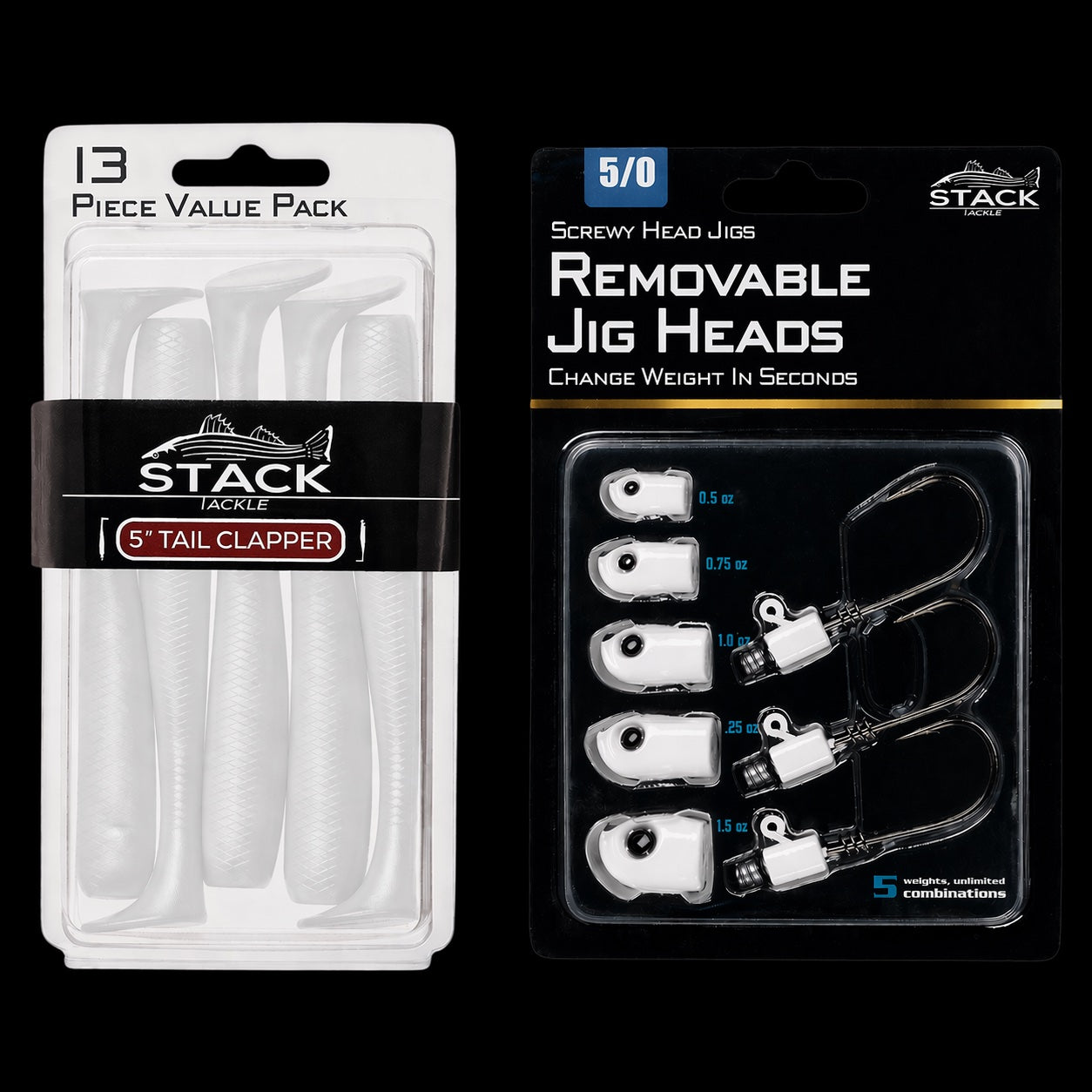 Stack Tackle Screwy Head Jigs + Tail Clapper Bundle Pack