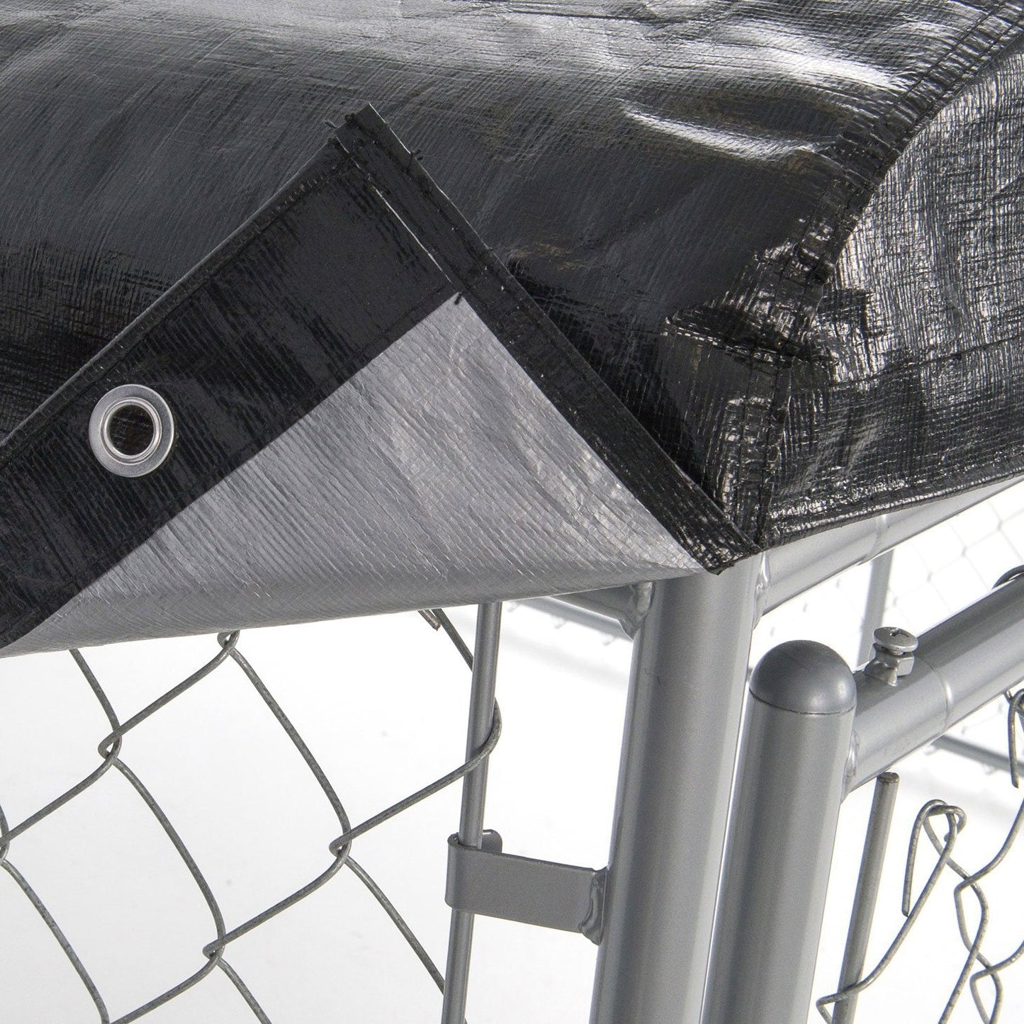 Lucky Dog 10' x 10' Chain Link Dog Kennel (2 Pack) & Waterproof Roof Cover