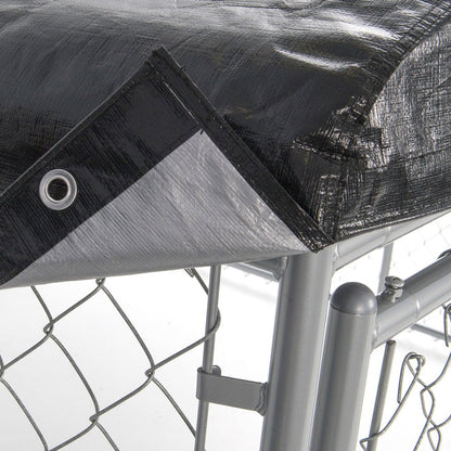 Lucky Dog 10' x 10' Chain Link Dog Kennel (2 Pack) & Waterproof Roof Cover
