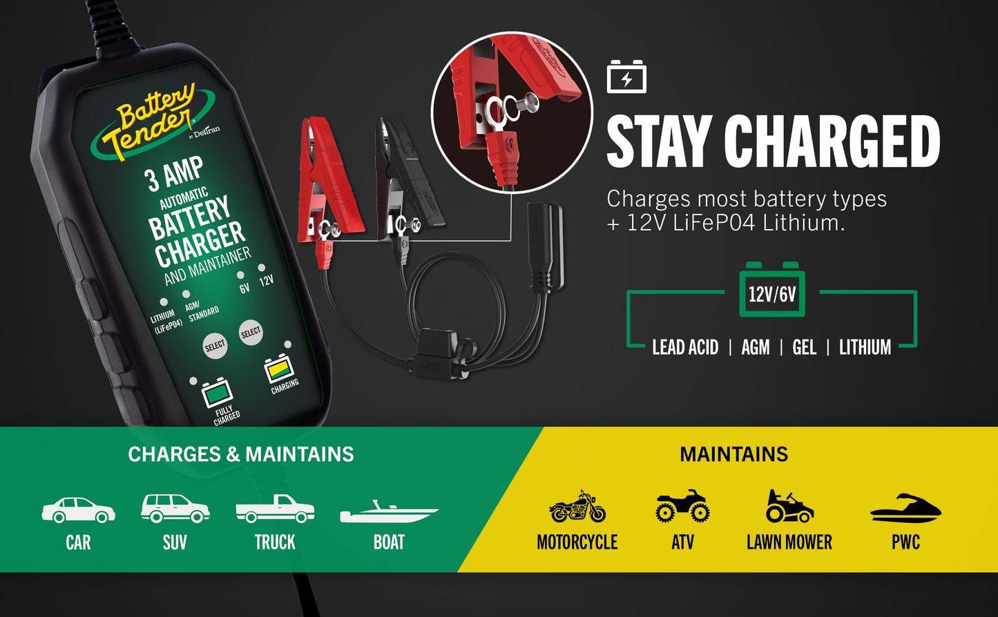 Battery Tender® 3 AMP Power Tender® 12V / 6V Switchable Battery Charger