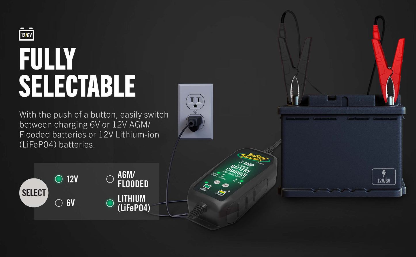 Battery Tender® 3 AMP Power Tender® 12V / 6V Switchable Battery Charger