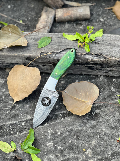 Texan Knives Skinner Knives – 8" Forged Damascus Steel Blade with Pakkawood/Wire Cut Handles & Leather Sheath