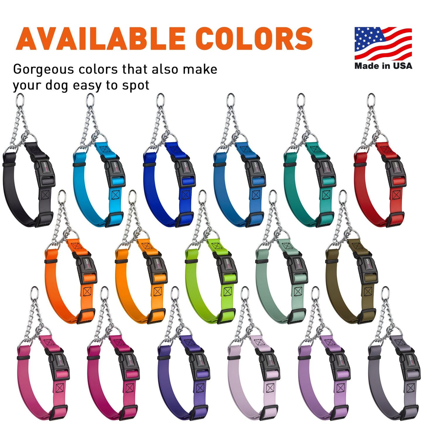 Dogline Biothane Adjustable Martingale Collar with Quick Release Buckle