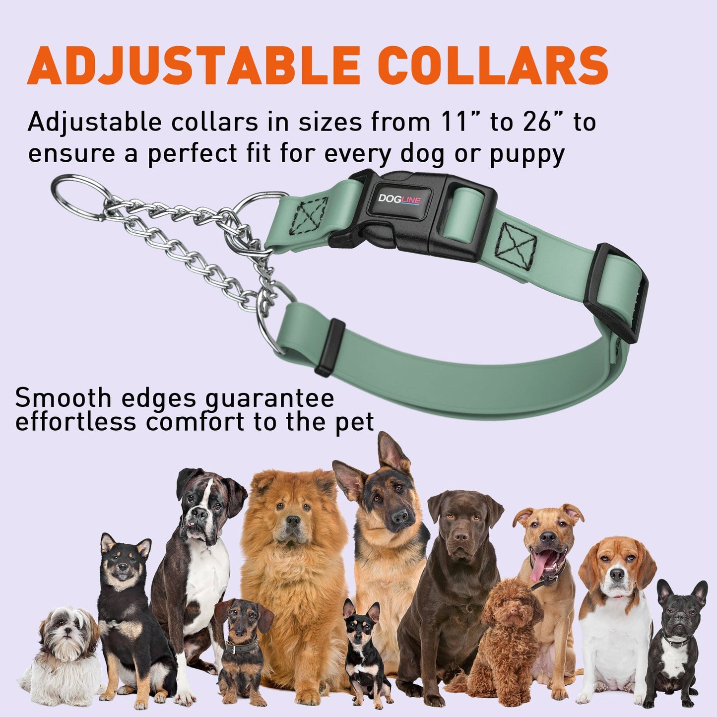 Dogline Biothane Adjustable Martingale Collar with Quick Release Buckle