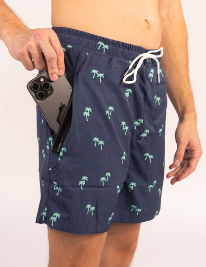Dry Pocket Tropical Trees - Waterproof Pocket Swim Shorts - Athletic Liner