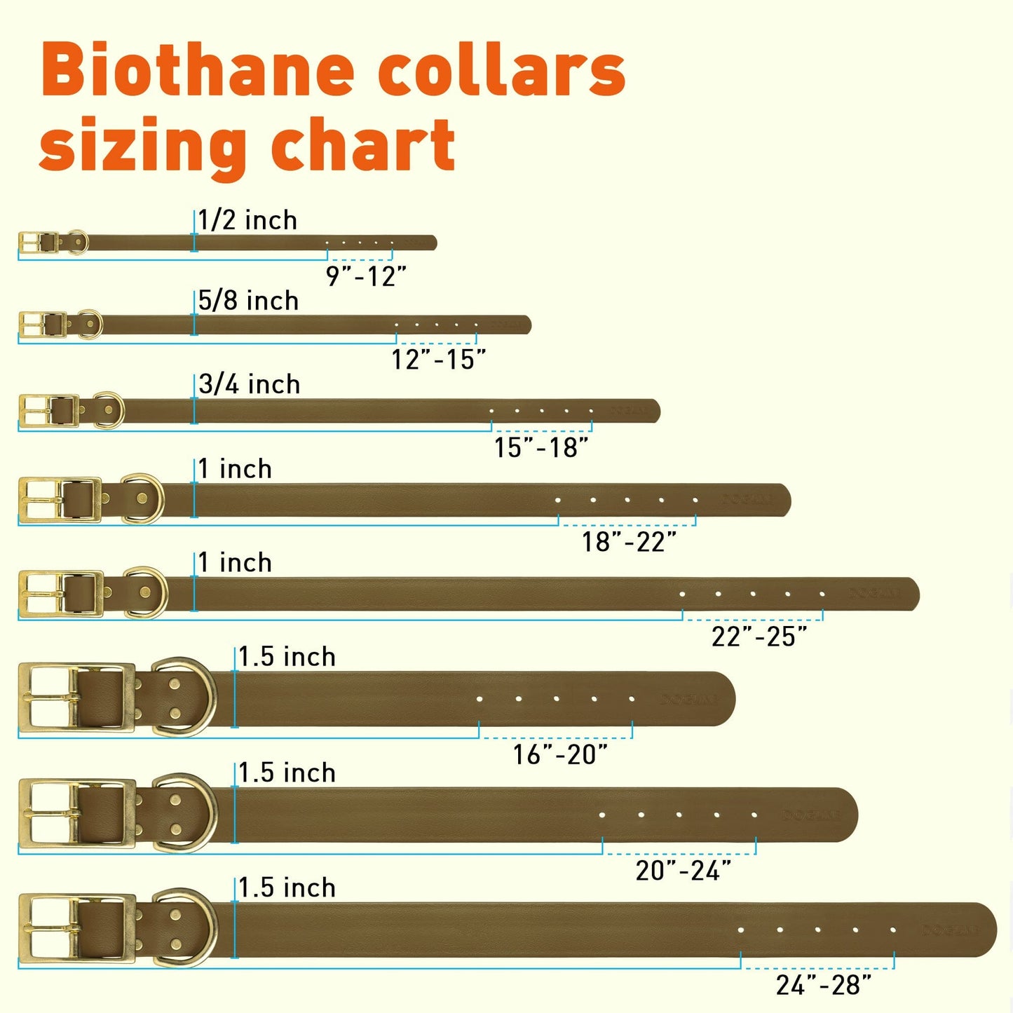 Dogline Viper Biothane Waterproof Dog Collar - Brass Hardware - Size XS (9" - 12")
