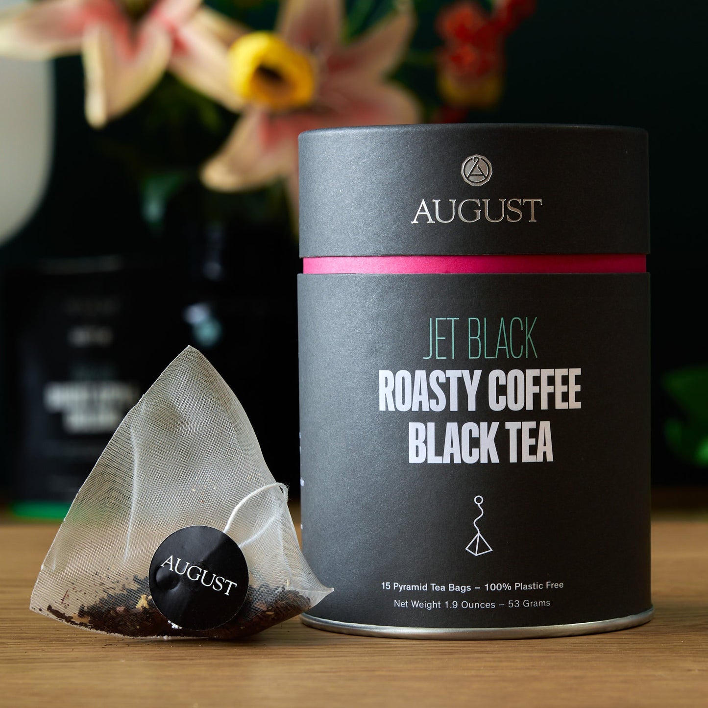 August Uncommon Tea Jet Black - Roasty Coffee Black Tea - 15 Tea Bags