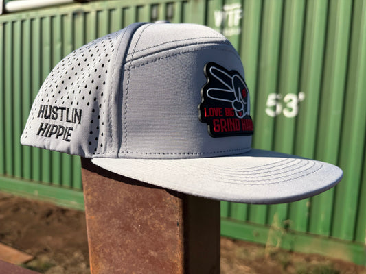 Hustlin Hippie PL Series Hydro Snapback- LIGHT GRAY- RUBBER LOGO w/LOVE BIG GRIND HARD