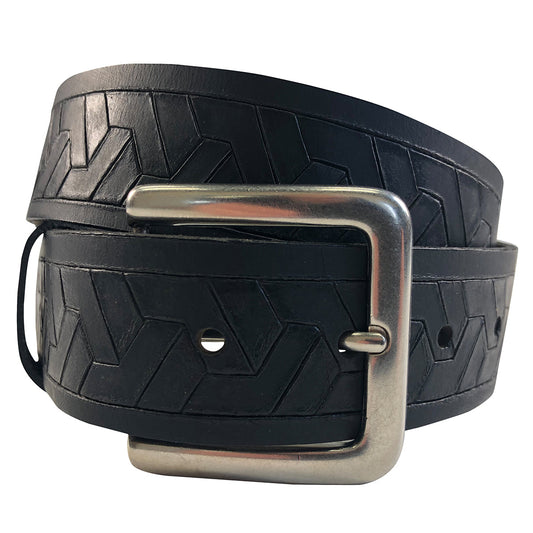 1.5"(38mm) Embossed Geometric Weave Black Buffalo Leather Belt Handmade in Canada by Zelikovitz Size 26-46