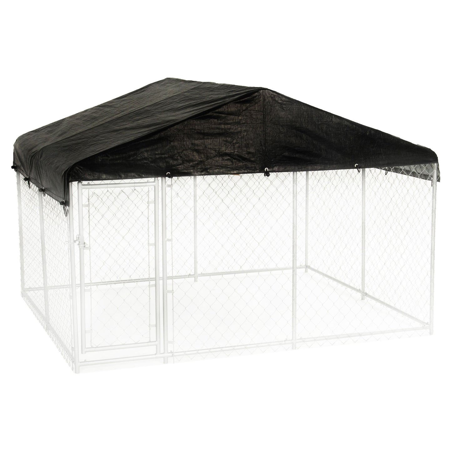 Lucky Dog 10' x 10' Chain Link Dog Kennel (2 Pack) & Waterproof Roof Cover