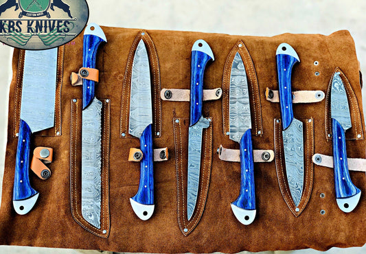 KBS Knives Beautiful Custom Handmade Damascus Kitchen Knives Set