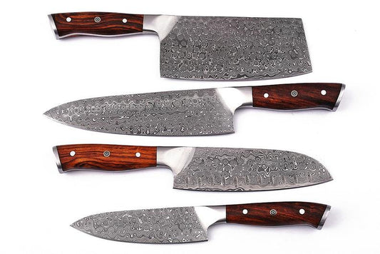 KBS Knives Raindrop Damascus Steel Chef Knives Set