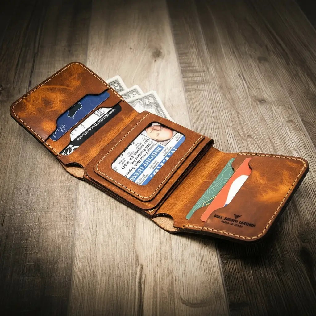 Bull Sheath Leather Badge Trifold Wallet